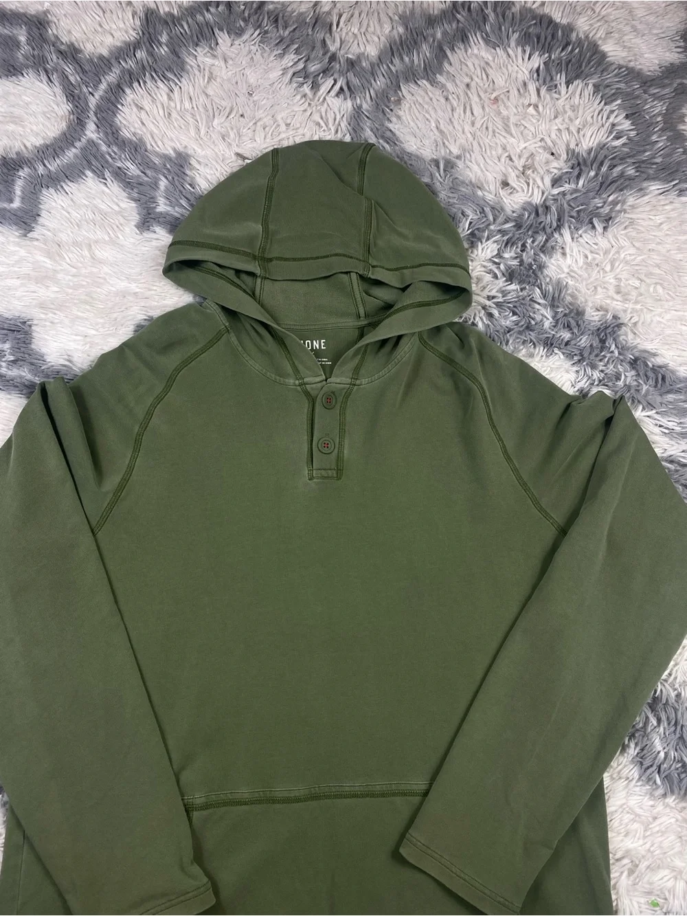Rhone Bolinas Hoodie Mens M Olive Green Henley Button Hooded Sweatshirt 100596